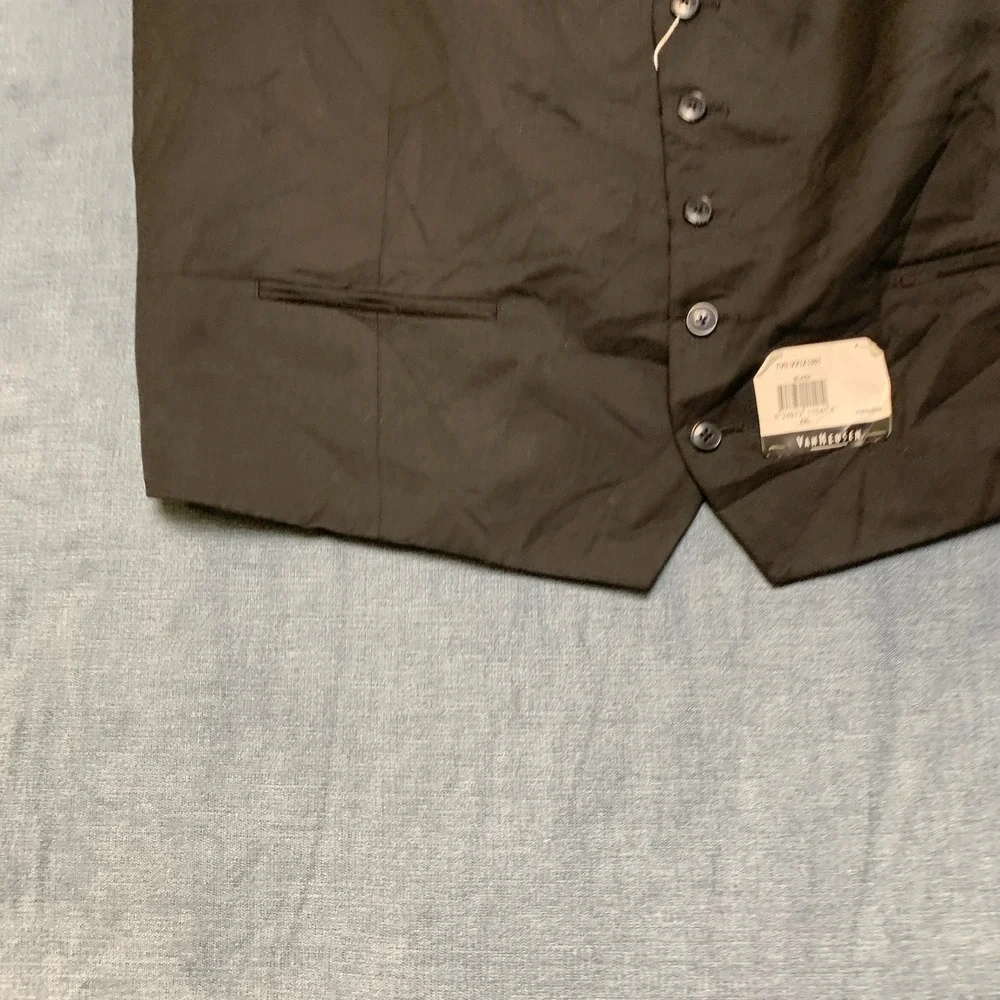 Van Heusen Single Breasted Suit Satin Vest Mens 2XL Black Slim V Neck Sleeveless
